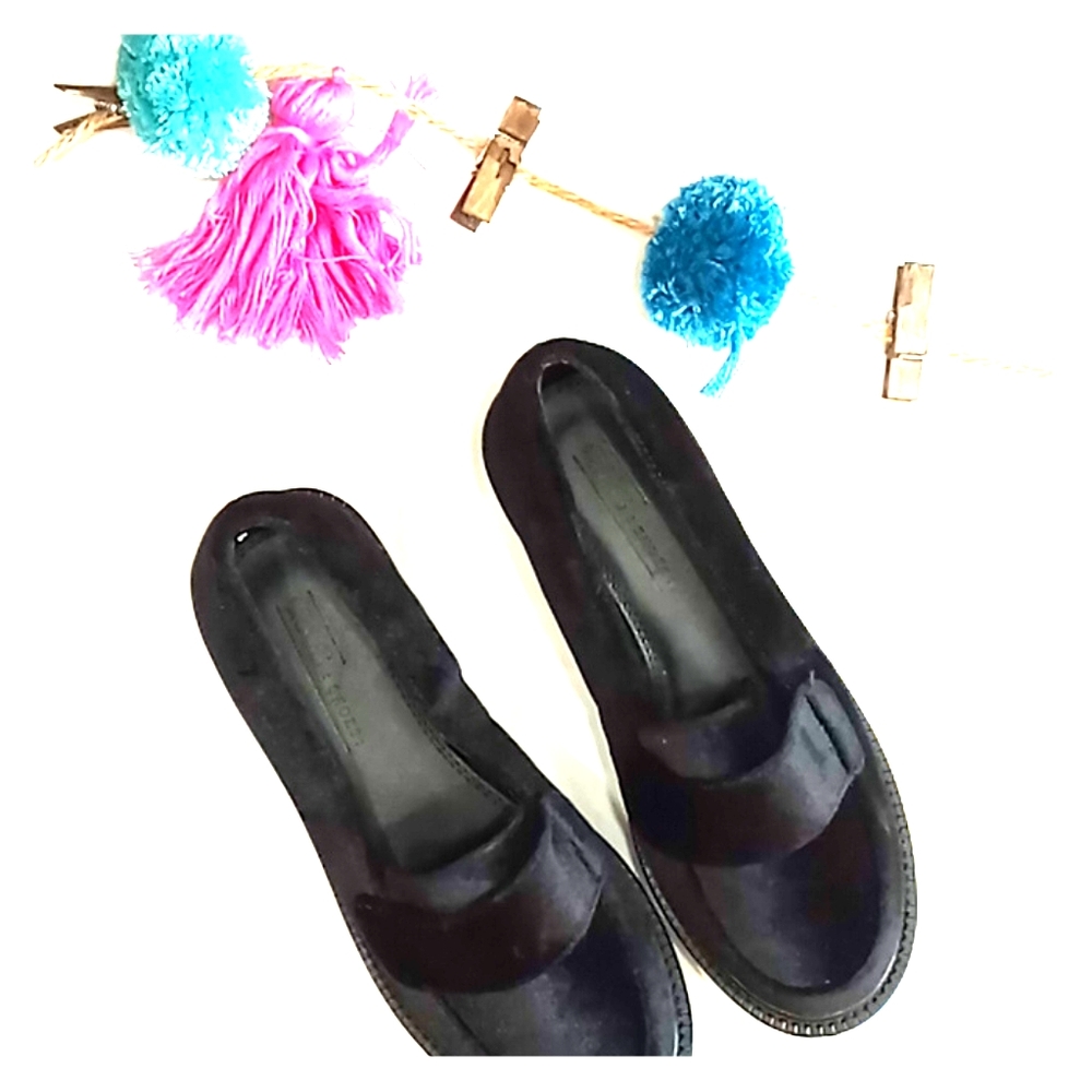 ASOS black slip on velvet thick strap girls shoe